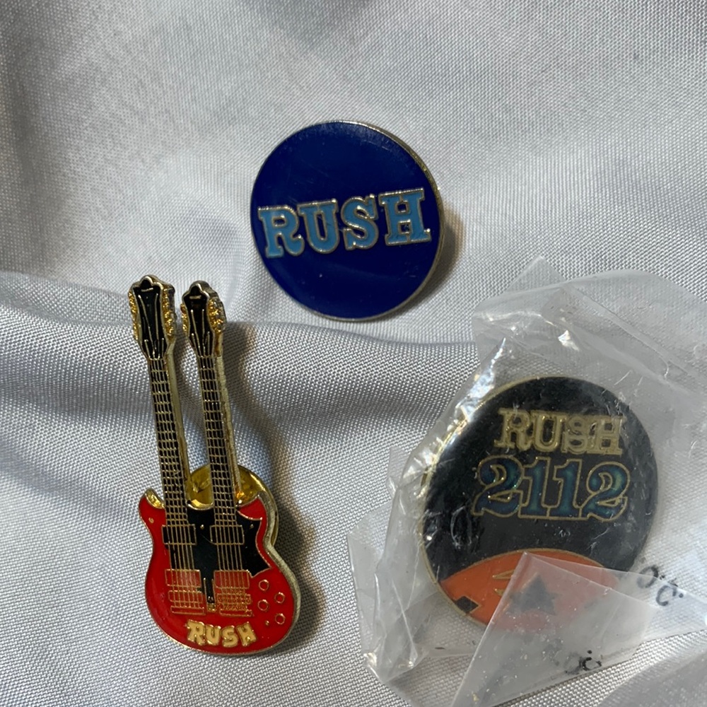 3 enamel RUSH pins vintage 80’s